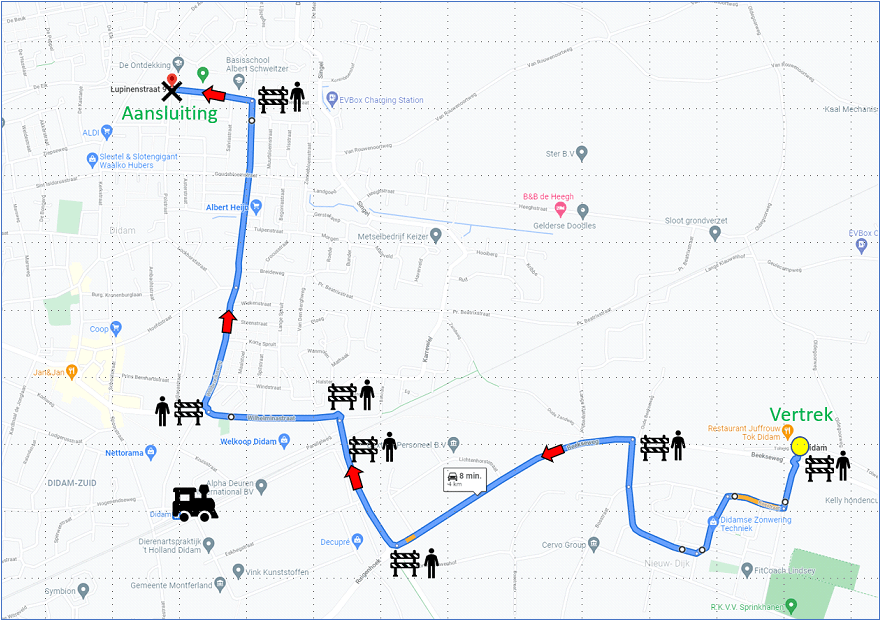 Route van Nieuw-Dijk naar Didam